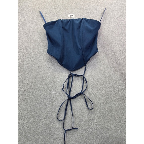 Tops - Navy Blue Lace Up Back Corset Top‎ Pointed Hem Strapless XS